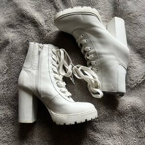 White Lace-Up Women's Ankle Boots - Fashion Combat Style